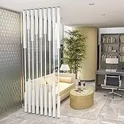 Freestanding Privacy Screen, Room Divider Post, Wall Partition Columns Metal Slats, 7pcs Separator, Office Decor Columns Separation, Junvstor Paravent(7pcs-E,255cm/100in/8.37ft)