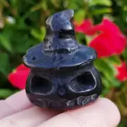 Black Obsidian pumpkin with wizards hat - natural crystal healing gemstone