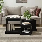 Nesting Table Set of 3, Stackable Tables Side Tables Coffee Tables End Tables Nesting Tables 3 pcs Black Engineered Wood