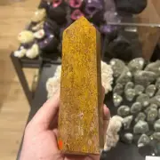 Coquina Jasper Crystal Obelisk Wand Tower Point Miriam Jasper, Calligraphy 175mm
