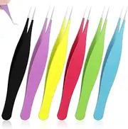 6 Pieces Needle Nose Tweezers Stainless Steel Ingrown Hair Tweezers Pointed Tweezer Precision Fine Point Tip Tweezer Blackhead Remover for Nose Facial Hair Eyebrow Blackhead Remover Assorted 6 Colors