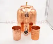100% Pure Copper Dispenser Handmade Water Pitcher Pot 8L With 2 Serving Glass