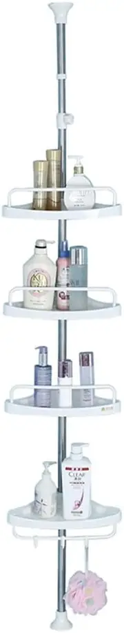 4 Tier Bathroom Corner Shower Caddy Pole Rust Proof Tension Rod Storage Rack White