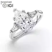 Pear Solitaire Labgrown Diamond Trilogy Ring Platinum 5.50 Ct F VVS2