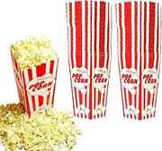 30 Movie Night Popcorn Paper Boxes Buckets 7.75 Inches Tall Large & Holds 46 Oz Old Fashion Vintage Retro Party Design Red & White Colored Nostalgic Carnival Stripes Bags & Tubs [various qty avail]