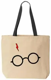 Wizard Glasses Bolt Reusable Wizard School Canvas Tote Bag (Black Handle)