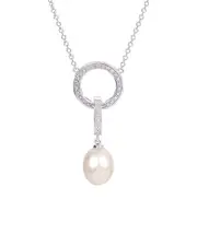 Imperial Silver 0.10 ct. tw. Diamond & 10-11mm Pearl Pendant Necklace