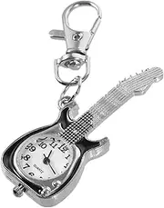 [Minkissy] Guitar Shape Pocket Watch Keychain Vintage Quartz Key Ring for Unique Key Decoration Lightweight Hanging Ornament for Students for Special Occasions