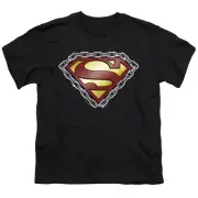 Superman Chained Shield Kids Youth T Shirt Licensed Clark Kent DC Comics Black