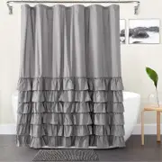 Lertenys 2 Pack Farmhouse Shower Curtain Gray Ruffle Shower Curtain Set with Rug Vintage Bathroom Decor Shabby Chic with 12 Hooks 72 X 72 Inches