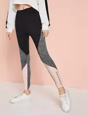 SHEIN Girls Letter Graphic Colorblock Leggings