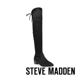 STEVE MADDEN-ARCHEY 麂皮後綁帶尖頭過膝靴-黑色