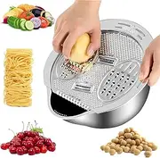 Cozioz 5-in-1 Grater & Rice Washer Strainer Bowl – Stainless Steel 4-in-1 Washing Bowl for Quinoa, Fruits, Vegetables, Beans with Side Drainers, Versatile Kitchen Tool