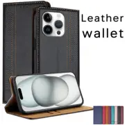 For iPhone 16 15 Pro Max 14 Plus 13 12 magnetic Case Leather Wallet Flip Cover