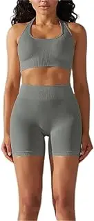 [LNYHLXS] Summer Sports Seamless High Waist Belly Tight Neck Bra Yoga Suit Fitness Yoga Pants Two Piece Set