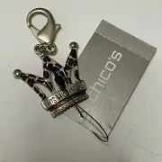 Chico's charm gold silver tone mixed metals animal print CROWN costume jewelry