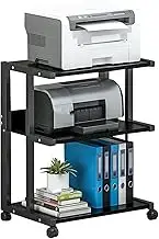 Printer Stand,3 Tier Home Office Desk Organizer with Wheels,Floor-Standing Storage Rack,can Bear About 45kg for Desk Home Office(Black)