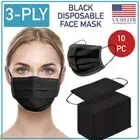 Disposable Black Face Mask 10 PCS 3-Ply Medical Surgical Ear-Loop Mouth Cover