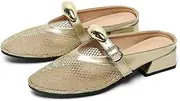 [ZJWBB] Women Mesh Mules Fishnet Ballet Flats Low Heel Metallic Slip On Ballerina Shoes Comfortable Round Toe Casual Dress Mary Jane Flats