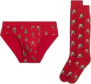 [YAMAMAY] Christmas set for men: Hello Xmas briefs and long socks for men, Red (with print), Large