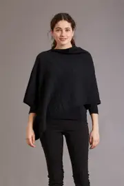 McDonald Possum Merino Womens Poncho With Garter Detail-Charcoal