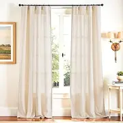 JINCHAN Linen Beige Curtains for Living Room Farmhouse Rod Pocket Back Tab Light Filtering Window Drapes for Bedroom Curtains Crude 2 Panels,Each W127cm X D244cm