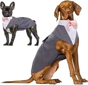 IDOMIK Dog Tuxedo Suit for Small Medium Large Breed, Formal Dog Tuxedo Vest Set with Detachable Bow Ties Collar & Bandana Scarf, Gentle Pet Costume/Dress/Clothes/Shirt for Wedding Birthday Party Grey