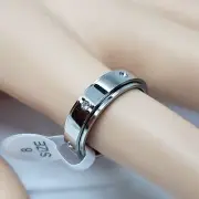 Anxiety Fidget Ring Stainless Steel ADHD Decompression Spinner Band Rhinestone