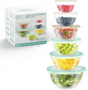 Space-Saving 12-Pc Glass Nesting Bowls Set with Airtight Lids for Prep & Storage