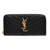 在飛比找Yahoo奇摩購物中心優惠-YSL MONOGRAM系列V字縫線魚子醬牛皮金屬LOGO拉