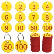 Numbers Key Tags, 1-100 Plastic ID Hang Tag with Metal Ring(Yellow & Red)