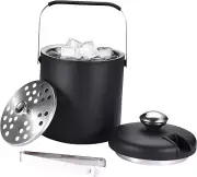 Insulated Ice Bucket with Lid - Double-Walled Ice Bucket with Ice Tongs Compartm