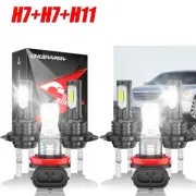 For Smart Forfour 2005-07 LED Headlight Bulbs + Fog Light Combo Kit 6000K White