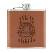 Easy Tiger 6oz PU Leather Hip Flask Tan - Funny Animal