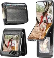 [Ephoou] Wallet Case for Samsung Galaxy Z Flip 6, Premium PU Leather with 4 Card Slots, Shockproof Business Style Protective Cover for Men and Women for Samsung Galaxy Z Flip6 CK-Black
