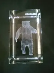 3d laser etched crystal glass paperweight Standing Grizzly Bear