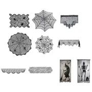 Lace Tablecloth Halloween Black BatsSpiderweb Table Runner Lampshade Decoration