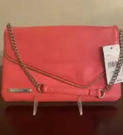 New Nine West Salmon Leather Zipper Asymmetrical Clutch Bag