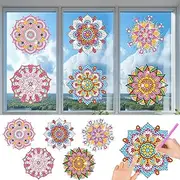 ACSAUMMY DIY Diamond Art Window Clings, 6pc Mandala Suncatchers Reusable Stained Glass Decals 5D Diamond Art Painting Static Window Stickers, Gem Craft Kit for Adults Kids Home/Indoor Decor, Gift