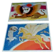 PEGASUS & GRIFFIN Note Cards Designed by MEGAN DANA Mythology EAGLE LION Vintage