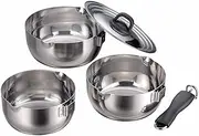 Shimomura Planning 31879 Handled Pot, 3-Piece Set, 6.3/7.1/7.9 inches (16/18/20 cm), Made in Japan, Compatible with Direct Fire, Induction, Yukihira Pot, Detachable Handle, Compact Storage,