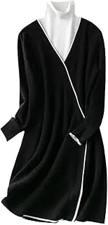 [Zozogag] 100% Wool Knitting Jumpers Winter Lady Clothes Women Splicing-Style Dresses High Neck Pullovers Female Cashmere Tops