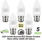 5 x 4W DIMMABLE LED Candle Light Globes Bulbs Warm White B22 Bayonet BC Pearl