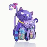 Mother Cat with Kitten Brooch Whimsy Violet Purple Lavender Enamel