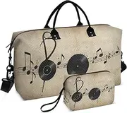 [ZRYSMY] Music Note Record Vintage Duffel Bag for Traveling, Travel Bag Gym Bag, with Multiple Interior Pockets Shoulder Weekender Bag for Women Men with Toiletry Bag 20.5L x 1.9W x 13.8H