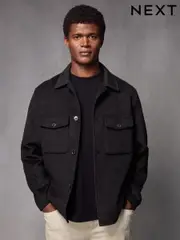 Black Premium Soft Touch Wool Rich Shacket (N25192) | $180