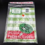 Vtg Carnation Picnic Table Cloth Plastic Green Check BBQ Gingham Buffalo Plaid