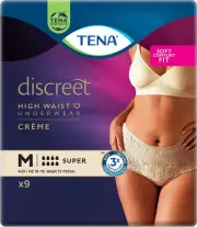 Discreet High Waist Pants, Incontinence Underwear, Creme, Medium, Pack of 9