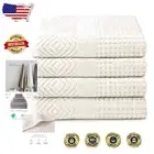 Ultra-Soft Jacquard Bath Towels Set in Cream - 4 Premium Organic Cotton Towels