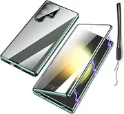 Privacy Magnetic Double Sided Tempered Glass Phone Case for Samsung Galaxy S25, S24, S23, S22, S21 Series, Anti-Peeping Screen Adsorption 360 Full Body Protection Case (S24 Ultra,HD-Green)